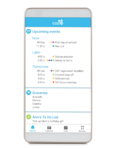 Cozi app. Perfect for keeping a busy family's schedule in order. 